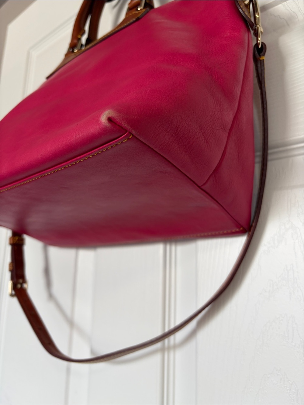 Dooney & Bourke Hot Pink Leather Satchel with Brown Trim - Picture 5 of 16